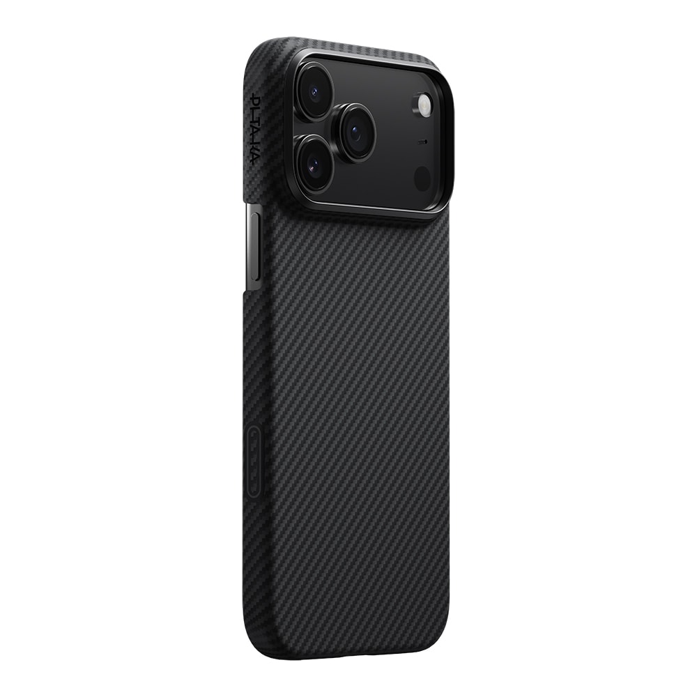 Apple iPhone 17 Pro Max Kılıf M-safe Şarj Özellikli 1500D Aramid Fiber Pitaka Ultra-Slim Classic Serisi Black-Grey Twill Kapak