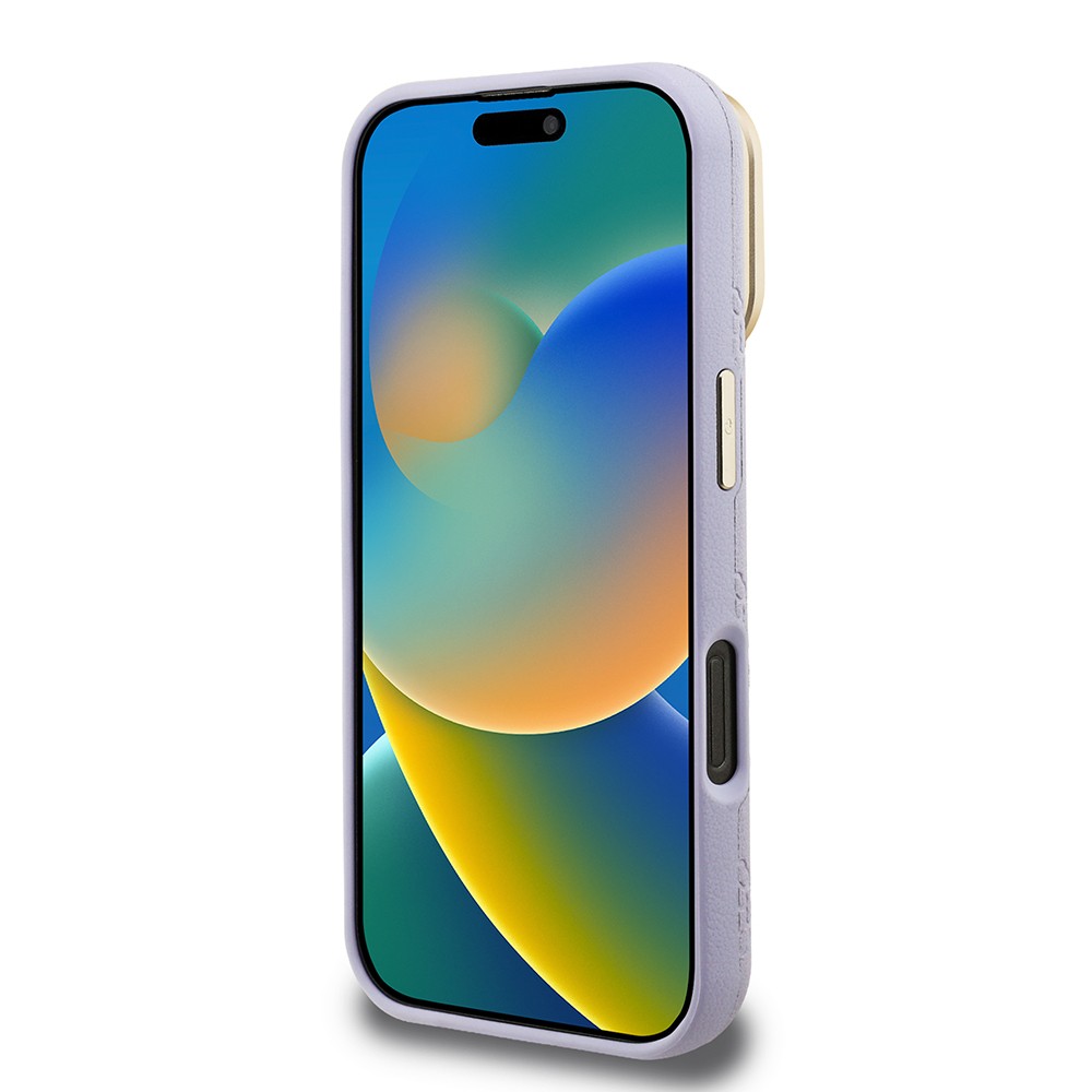 Apple iPhone 16 Pro Max Kılıf Guess Orjinal Lisanslı M-safe Şarj Özellikli Sıcak Baskılı Yazı Logolu Kamera Standlı PU Deri Peony Kapak