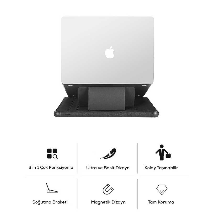 Macbook 14.2' 2021 Wiwu Defender Stand Case Taşınabilir Standlı Magnetik PU Laptop Çantası