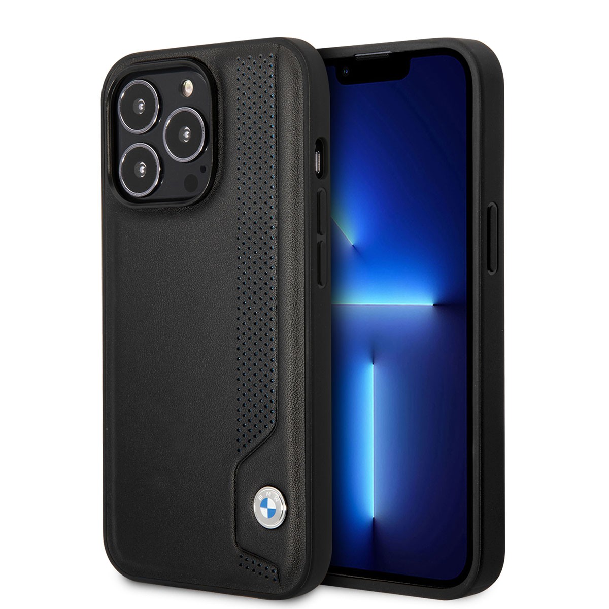 iPhone 14 Pro Kılıf BMW Deri Mavi Noktalı Dizayn Kılıf
