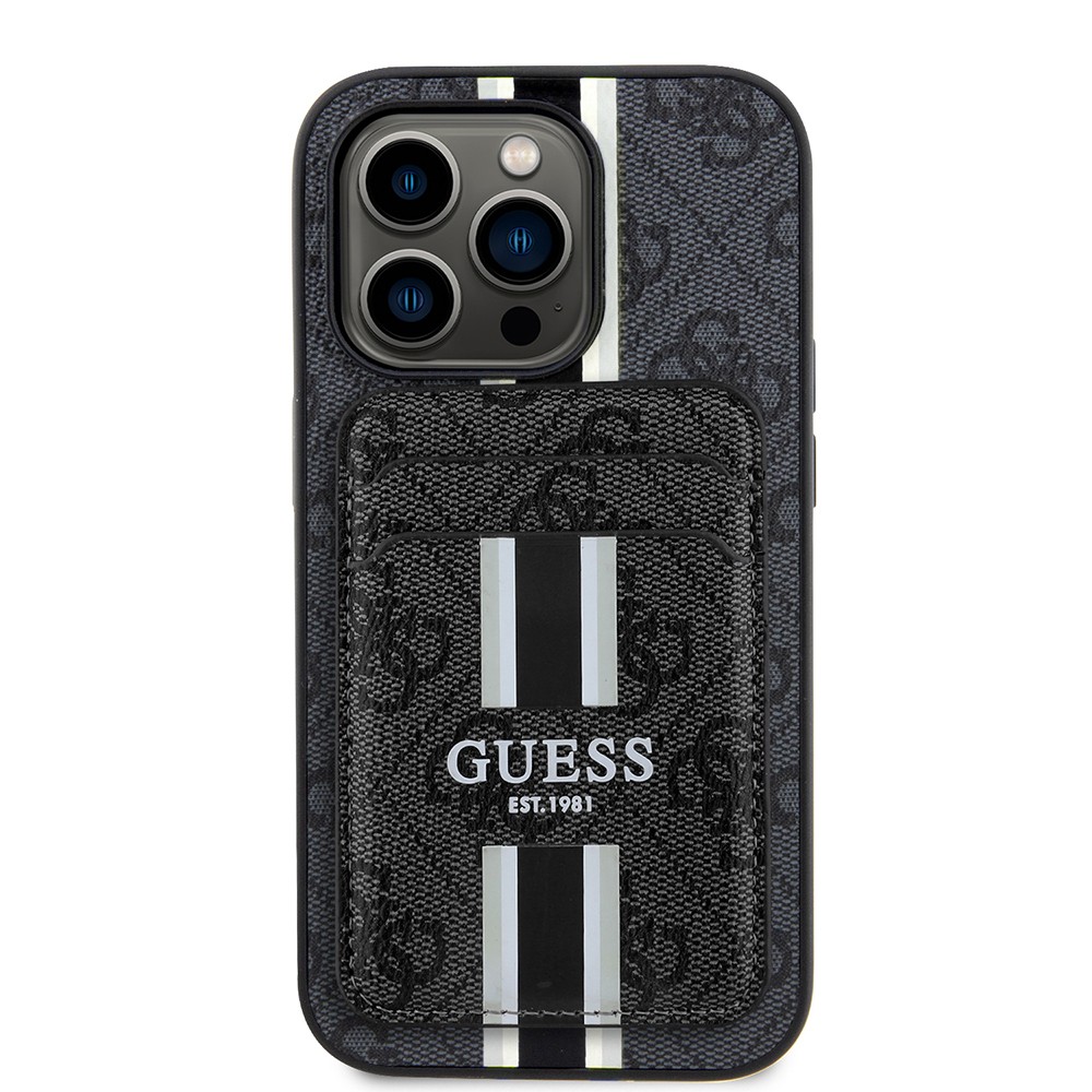 Apple iPhone 14 Pro Max Kılıf Guess Orjinal Lisanslı M-safe Şarj Özellikli 4G Desenli Çizgili Kartlıklı Kapak