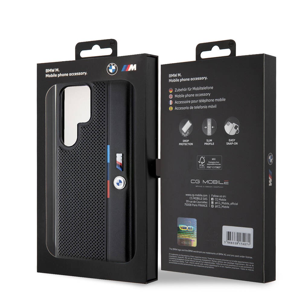 Galaxy S24 Ultra Kılıf BMW Orjinal Lisanslı M Logolu Üç Renk Çizgili Delikli Detail Line Kılıf