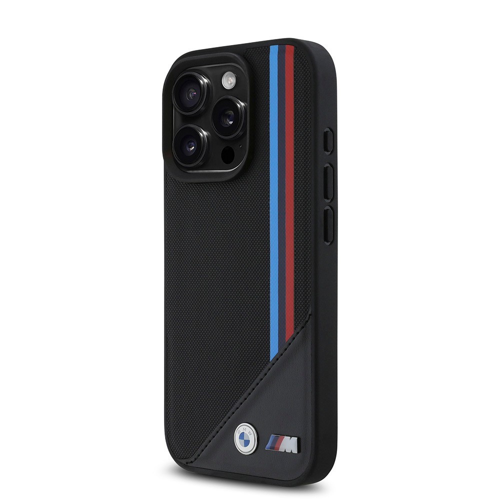 iPhone 16 Pro Kılıf BMW Orjinal Lisanslı Magsafe Şarj Özellikli M Logolu Üç Çizgili Dikiş Detaylı Meshed Tricolor Stripes Kılıf