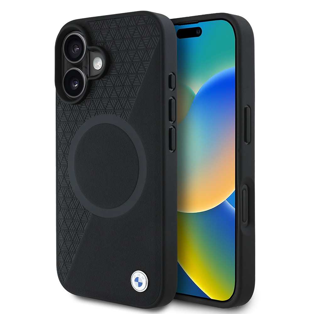 Apple iPhone 16 Kılıf BMW Orjinal Lisanslı M-safe Şarj Özellikli Metal Logolu Yarım Dokulu Circle Deri Kapak