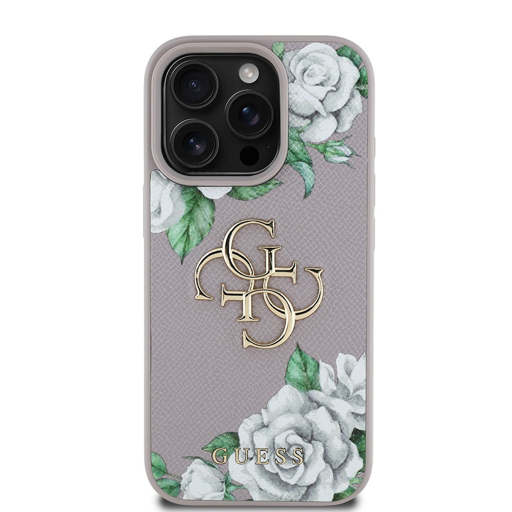 Apple iPhone 15 Pro Max Kılıf Guess Orjinal Lisanslı Gül Baskılı Büyük Metal Logo Dizaynlı Kapak