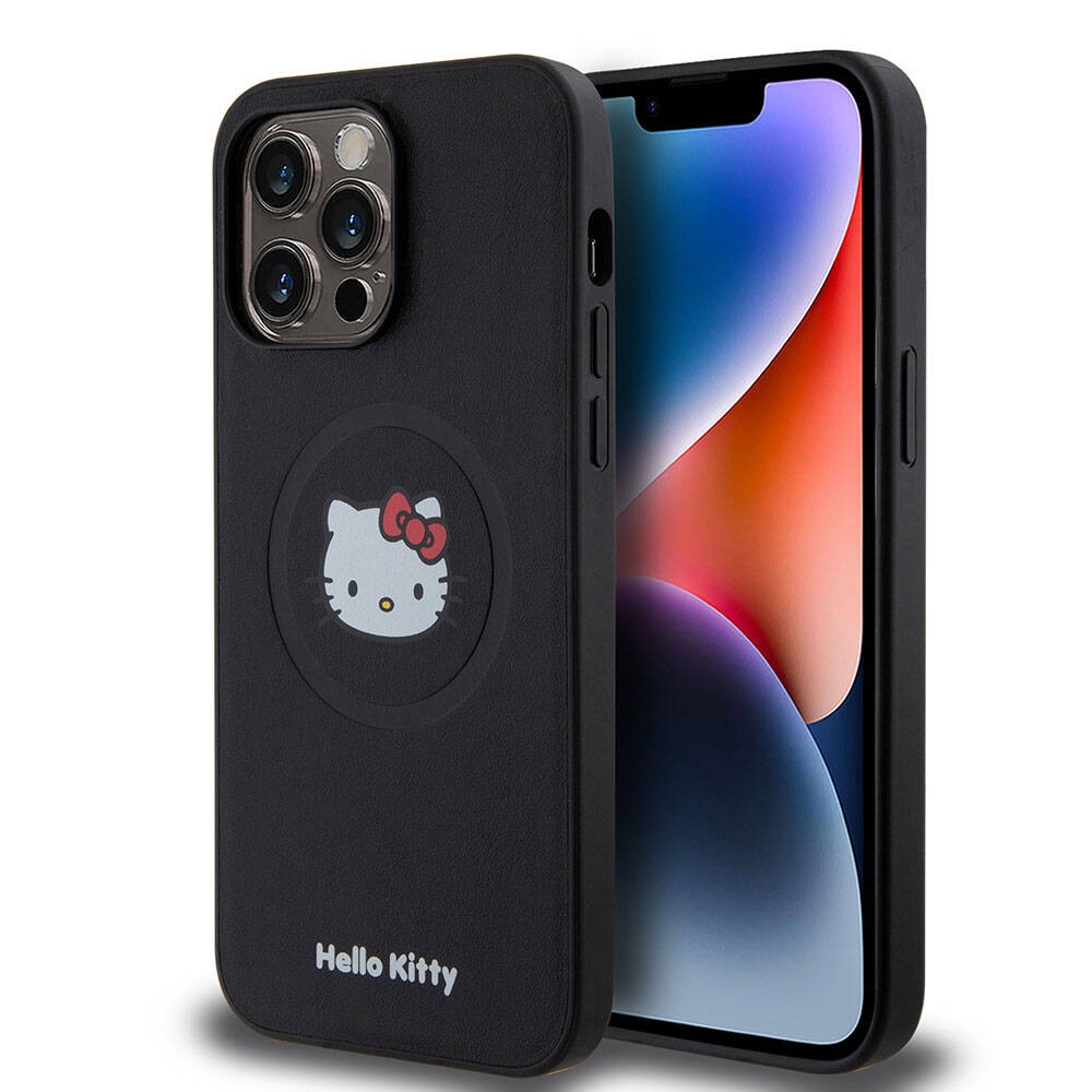 iPhone 15 Pro Max Kılıf Hello Kitty Orjinal Lisanslı Magsafe Şarj Özellikli Kitty Head Deri Kılıf