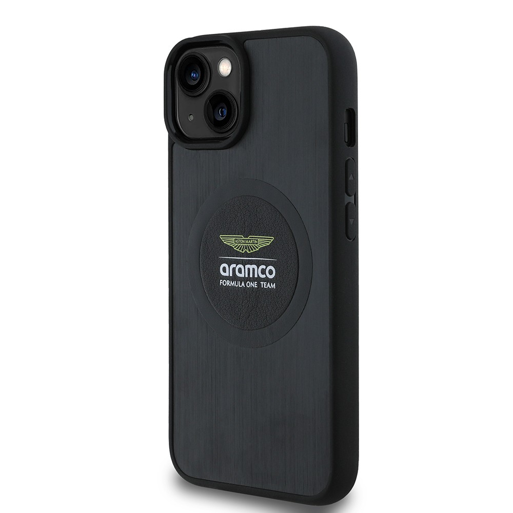 Apple iPhone 14 Kılıf Aston Martin Orjinal Lisanslı M-safe Şarj Özellikli Aluminyum Arka Yüzeyli Formula One Team Baskılı Kapak