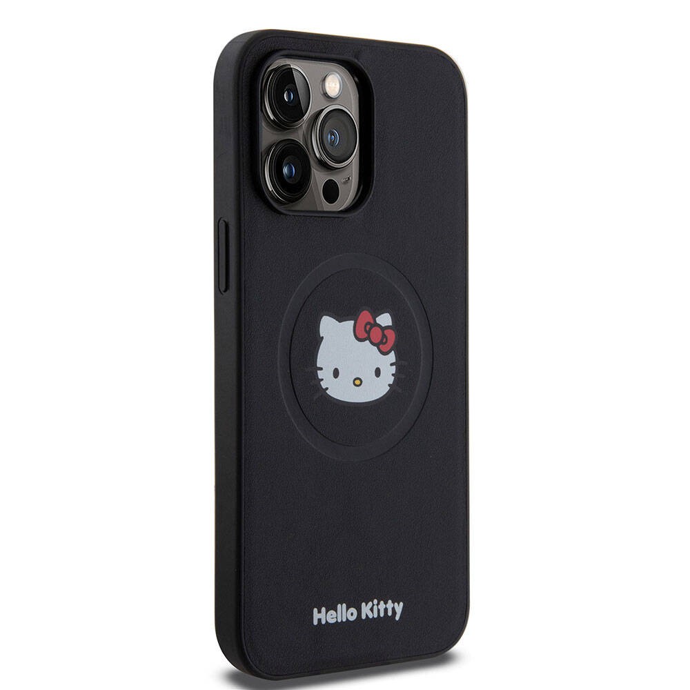 iPhone 15 Pro Max Kılıf Hello Kitty Orjinal Lisanslı Magsafe Şarj Özellikli Kitty Head Deri Kılıf