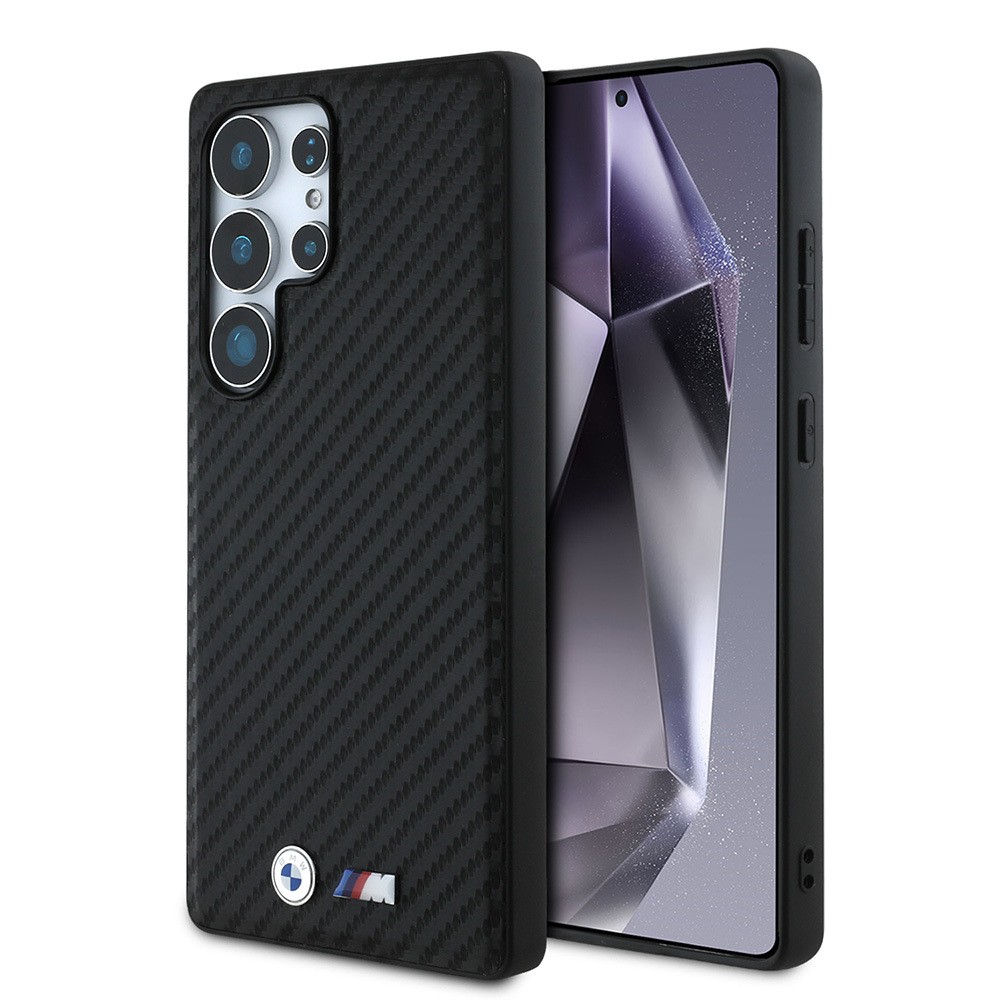 Galaxy S25 Ultra Kılıf BMW Orjinal Lisanslı M-safe Şarj Özellikli Karbon Fiber Görünümlü ve Metal Logolu PU Deri Kapak