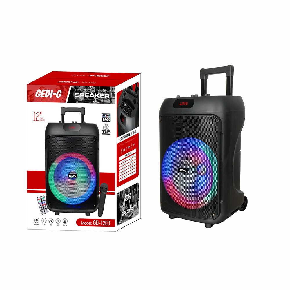 GD-1203 Dijital LED Göstergeli FM Radyolu Mikrofonlu RGB TWS 12 inç Stereo Bass Kablosuz Karaoke Hoparlör