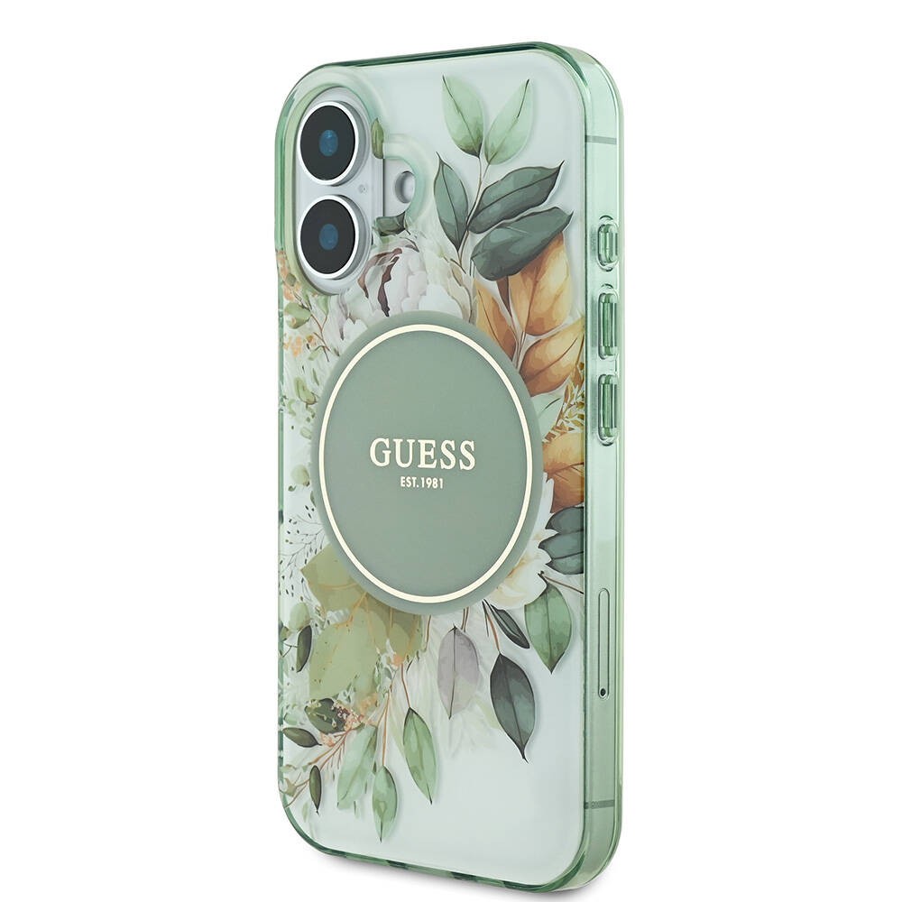 iPhone 16 Kılıf Guess Orjinal Lisanslı Magsafe Şarj Özellikli IML Baskılı Yazı Logolu Flower Tonal Circle Kılıf