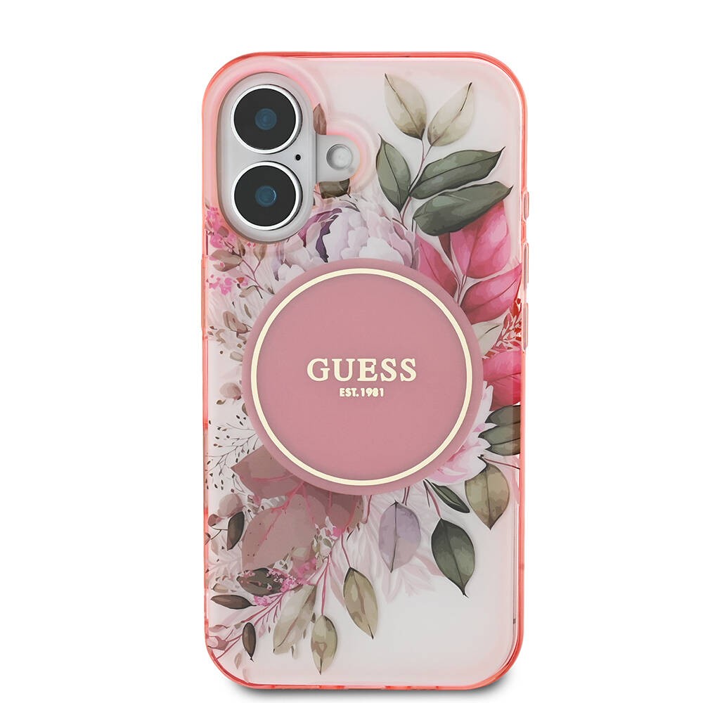 iPhone 16 Plus Kılıf Guess Orjinal Lisanslı Magsafe Şarj Özellikli IML Baskılı Yazı Logolu Flower Tonal Circle Kılıf