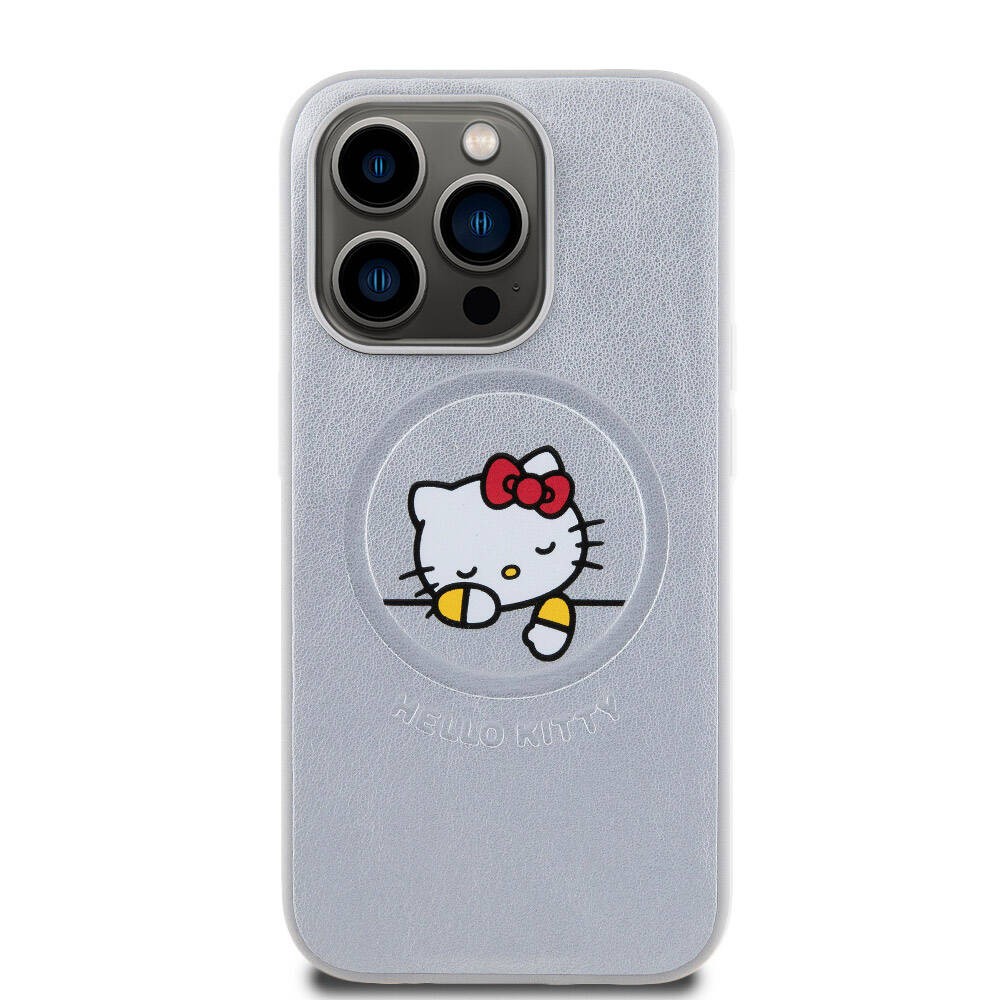 iPhone 15 Pro Max Kılıf Hello Kitty Orjinal Lisanslı Magsafe Şarj Özellikli Baskı Logolu Uyuyan Kitty Deri Kılıf