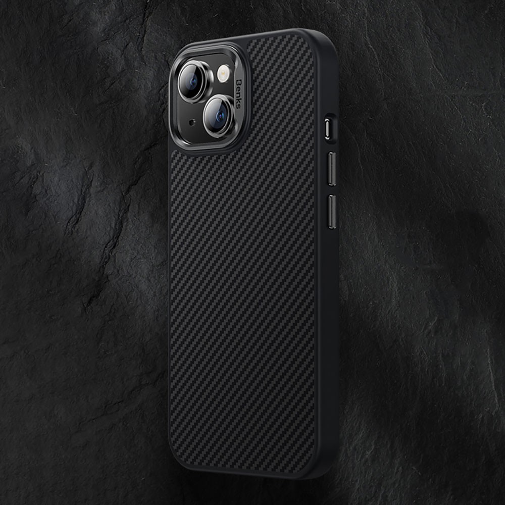 iPhone 15 Pro Kılıf Karbon Fiber Magsafe Şarj Özellikli Benks Hybrid ArmorPro 600D Kevlar Kılıf
