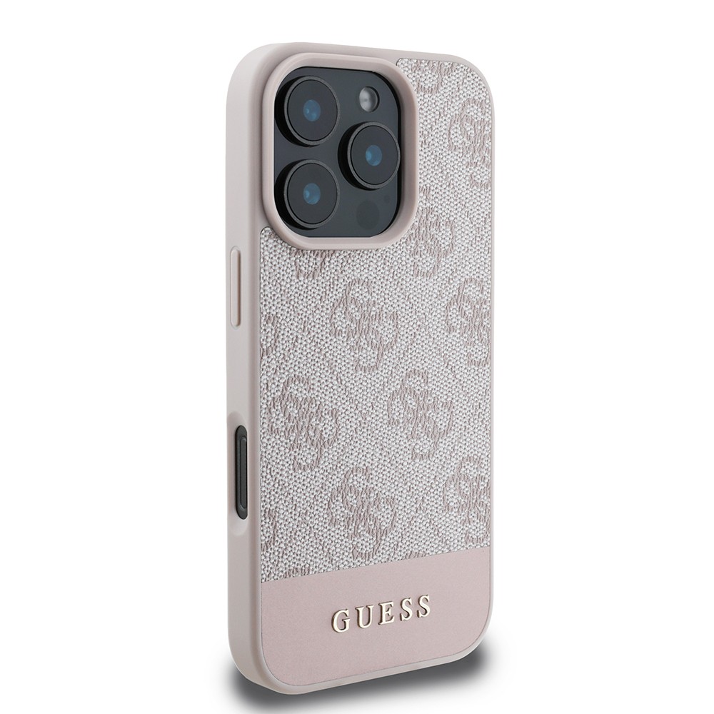 Apple iPhone 16 Pro Kılıf Guess Orjinal Lisanslı PU Deri Şerit Logo Dizaynlı Kapak