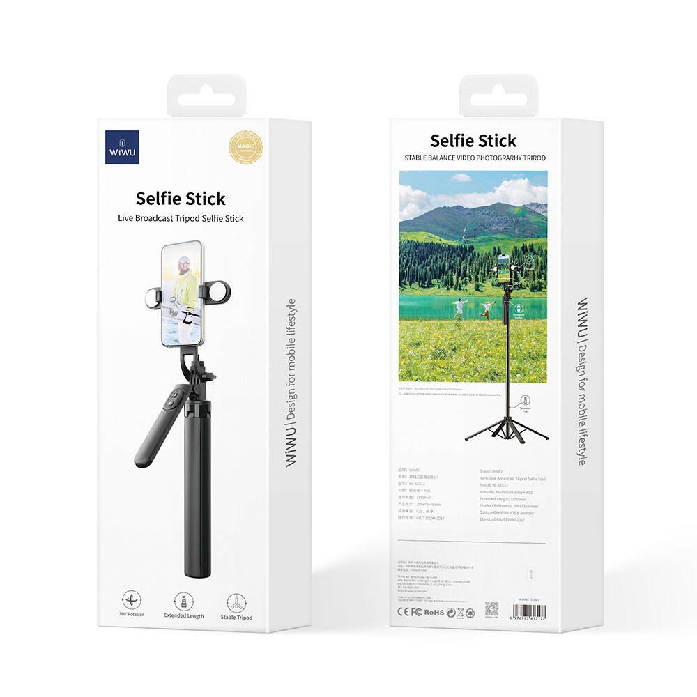 Wiwu Wi-SE012 Canlı Yayın Dolgu Işıklı Teleskopik Tripod ve Selfie Çubuğu