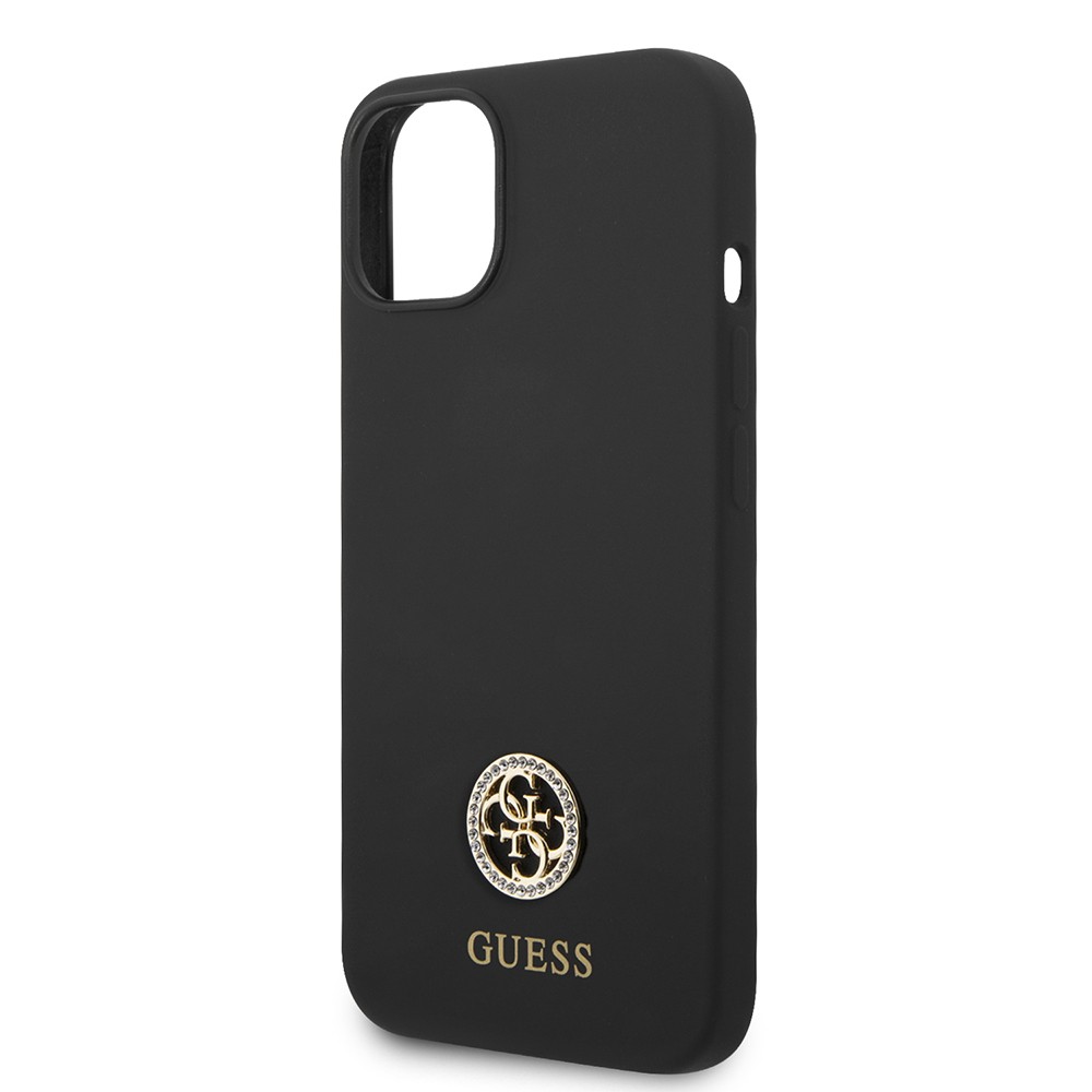 Apple iPhone 14 Kılıf Guess Orjinal Lisanslı Yazı ve Taşlı 4G Logolu Silikon Kapak