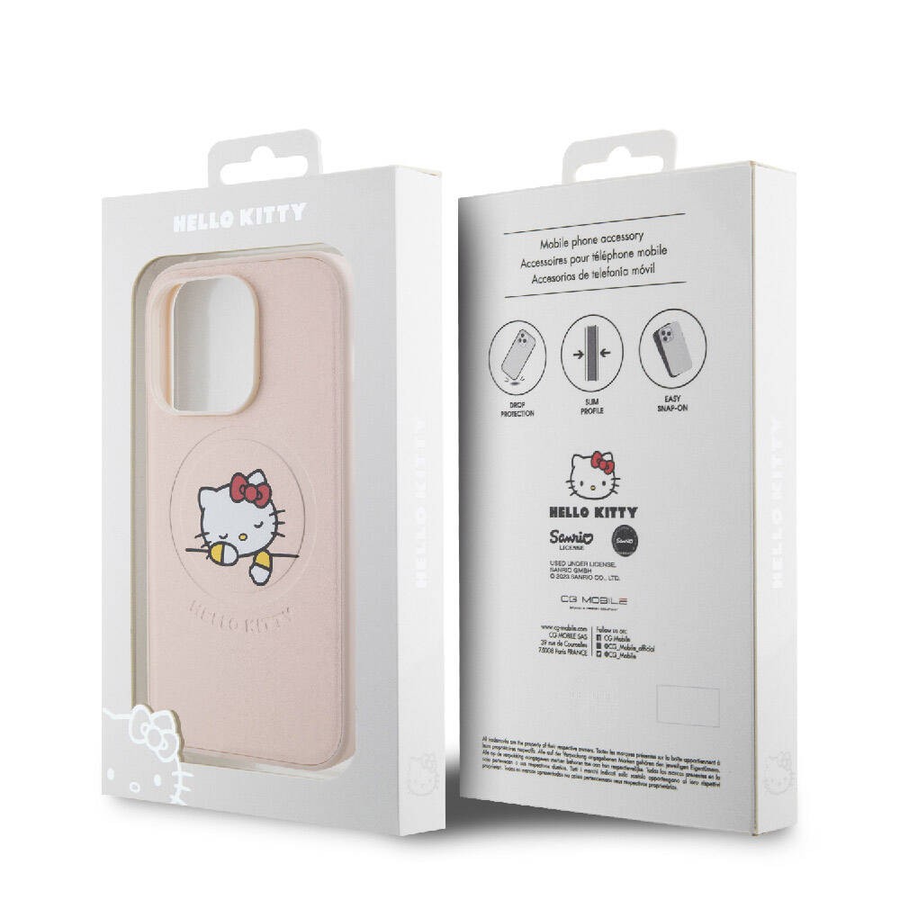 iPhone 15 Pro Kılıf Hello Kitty Orjinal Lisanslı Magsafe Şarj Özellikli Baskı Logolu Uyuyan Kitty Deri Kılıf