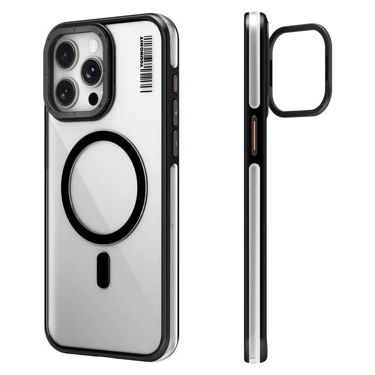 iPhone 15 Pro Kılıf Magsafe Şarj Özellikli Sararma Önleyici Youngkit Crystal Grid Kılıf