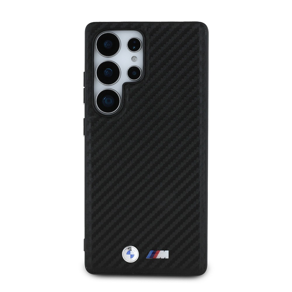 Galaxy S25 Ultra Kılıf BMW Orjinal Lisanslı M-safe Şarj Özellikli Karbon Fiber Görünümlü ve Metal Logolu PU Deri Kapak