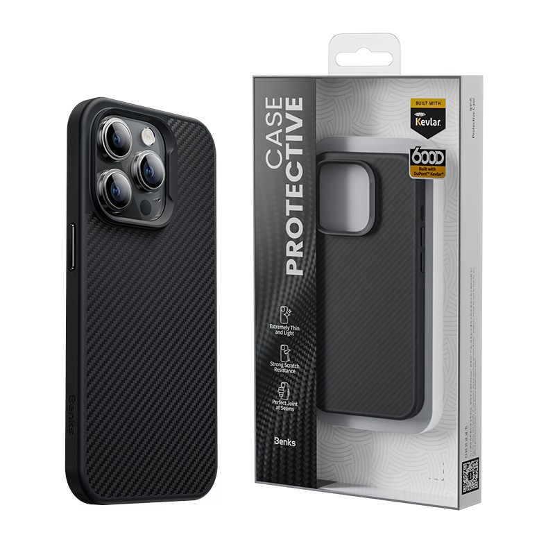 iPhone 14 Pro Kılıf Karbon Fiber Magsafe Şarj Özellikli Benks 600D Hybrid Kevlar Kılıf