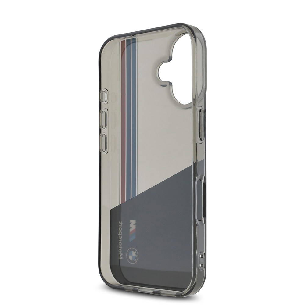 Apple iPhone 16 Kılıf BMW Orjinal Lisanslı Yarı Transparan M Dizayn Çizgili Kapak