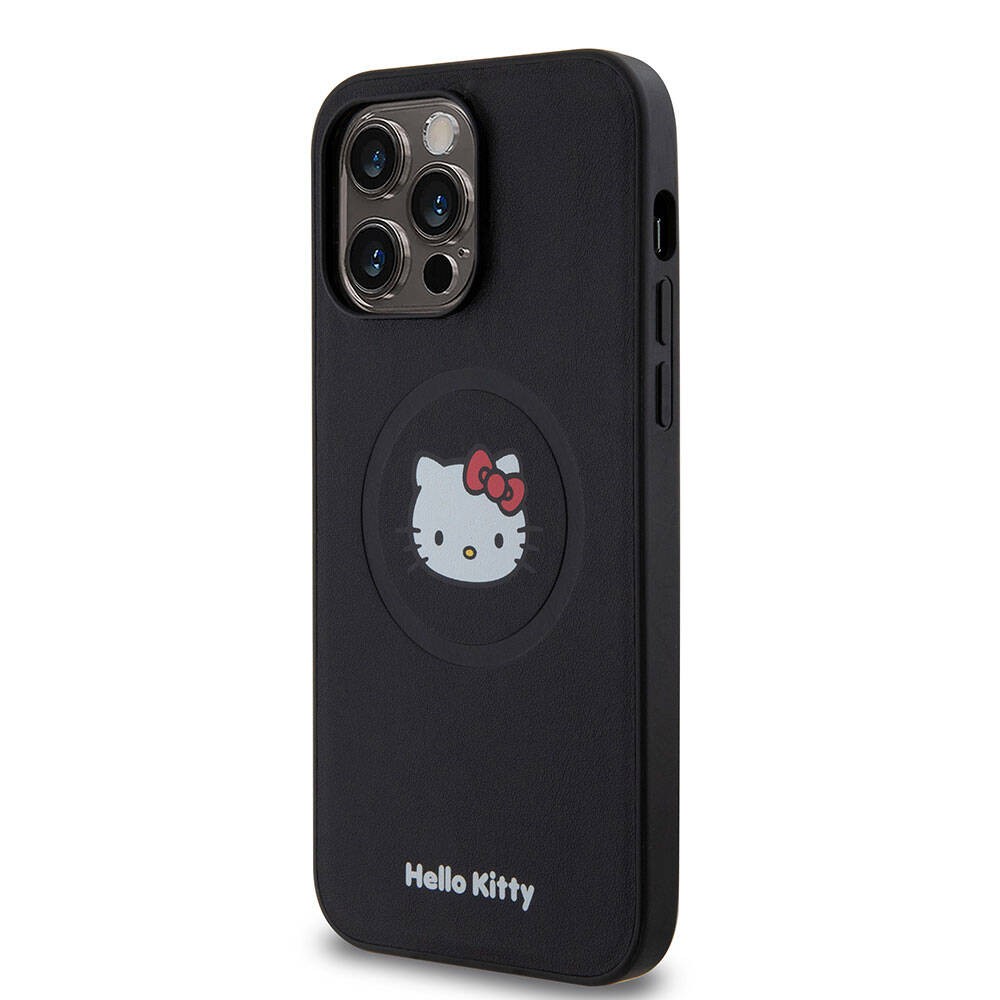 iPhone 15 Pro Max Kılıf Hello Kitty Orjinal Lisanslı Magsafe Şarj Özellikli Kitty Head Deri Kılıf