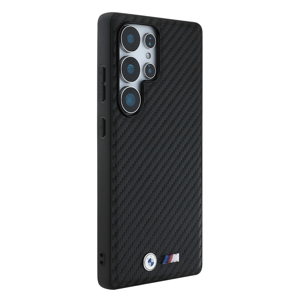 Galaxy S25 Ultra Kılıf BMW Orjinal Lisanslı M-safe Şarj Özellikli Karbon Fiber Görünümlü ve Metal Logolu PU Deri Kapak