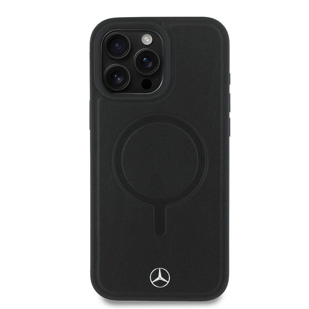 Apple iPhone 16 Pro Max Kılıf Mercedes Benz Orjinal Lisanslı M-safe Şarj Özellikli Metal Yıldız Logolu Sade Pürüzsüz Deri Kapak