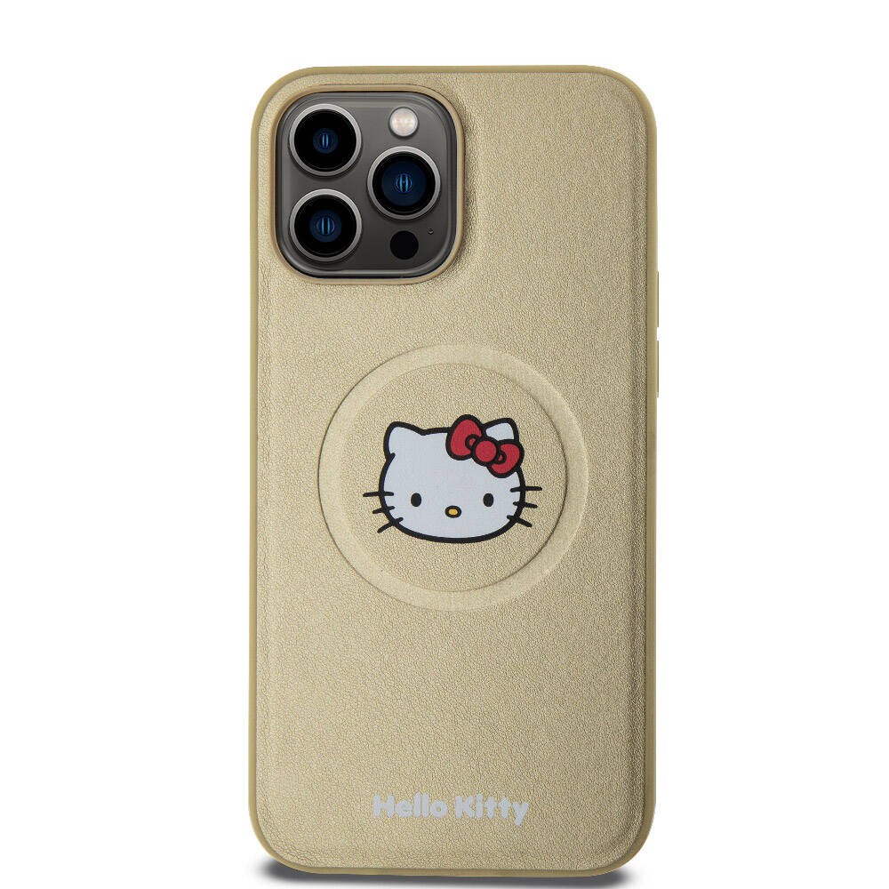 iPhone 15 Pro Max Kılıf Hello Kitty Orjinal Lisanslı Magsafe Şarj Özellikli Kitty Head Deri Kılıf