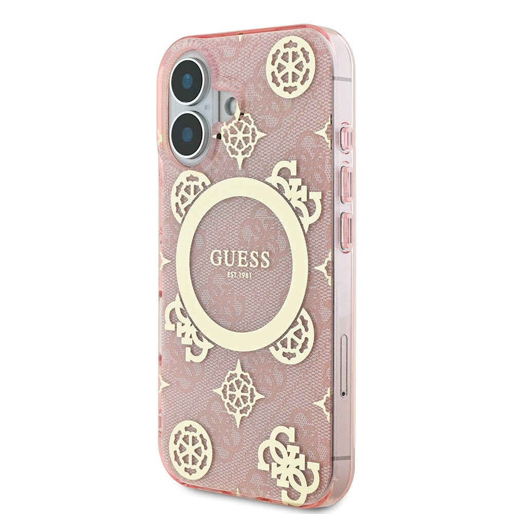 iPhone 16 Kılıf Guess Orjinal Lisanslı Magsafe Şarj Özellikli 4G Desenli IML Yazı Logolu Peony Kılıf