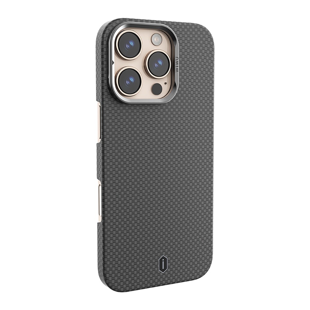 Apple iPhone 16 Pro Kılıf Wiwu DCC-208 M-safe Şarj Özellikli Kamera Standlı Aramid Fiber Tasarım Kevlar Kapak