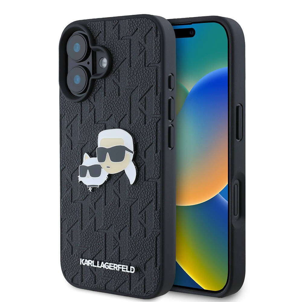 iPhone 16 Plus Kılıf Karl Lagerfeld Orjinal Lisanslı K&C Heads Monogram Pin Kılıf