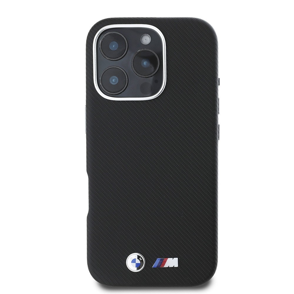 iPhone 16 Pro Kılıf BMW Orjinal Lisanslı Tam Sarılmış Kevlar Tasarımlı Metal Logo Suni Deri Kılıf