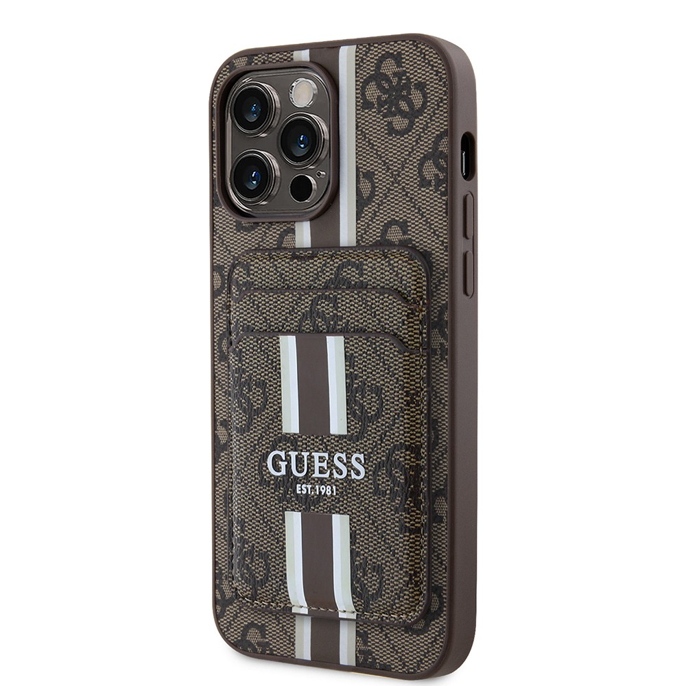 Apple iPhone 14 Pro Max Kılıf Guess Orjinal Lisanslı M-safe Şarj Özellikli 4G Desenli Çizgili Kartlıklı Kapak