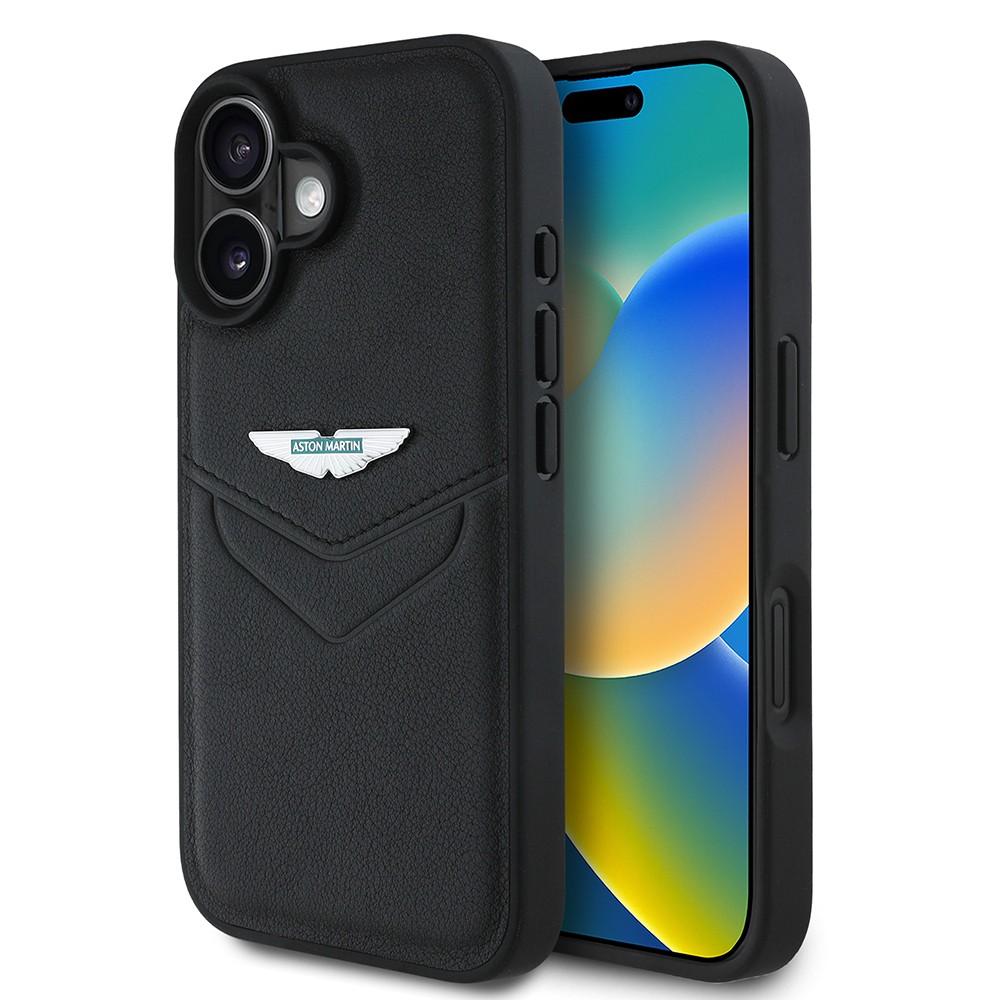 Apple iPhone 16 Kılıf Aston Martin Orjinal Lisanslı Victory Dizayn PU Deri Metal Logolu Kapak