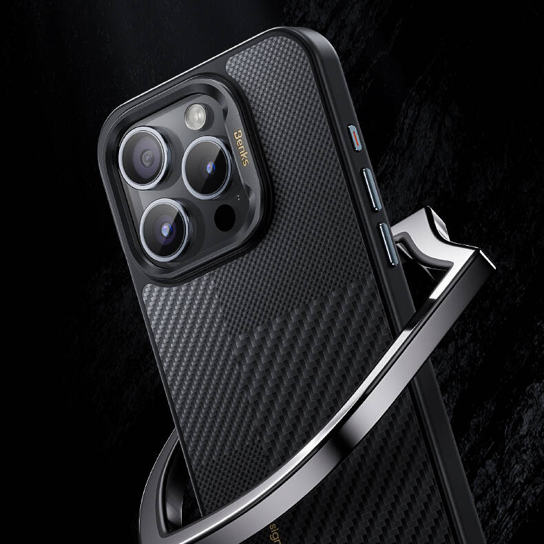 iPhone 15 Pro Max Kılıf Magsafe Şarj Özellikli Karbon Fiber Benks Montage Hybrid Armor Pro Kevlar Kılıf