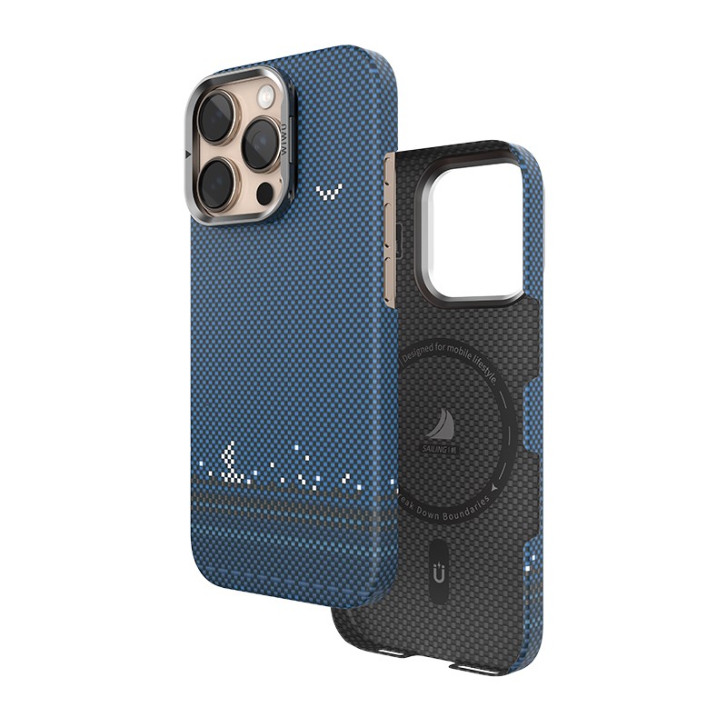 Apple iPhone 16 Pro Max Kılıf Wiwu DCC-209 M-safe Şarj Özellikli Kamera Standlı Aramid Fiber Tasarım Kevlar Kapak
