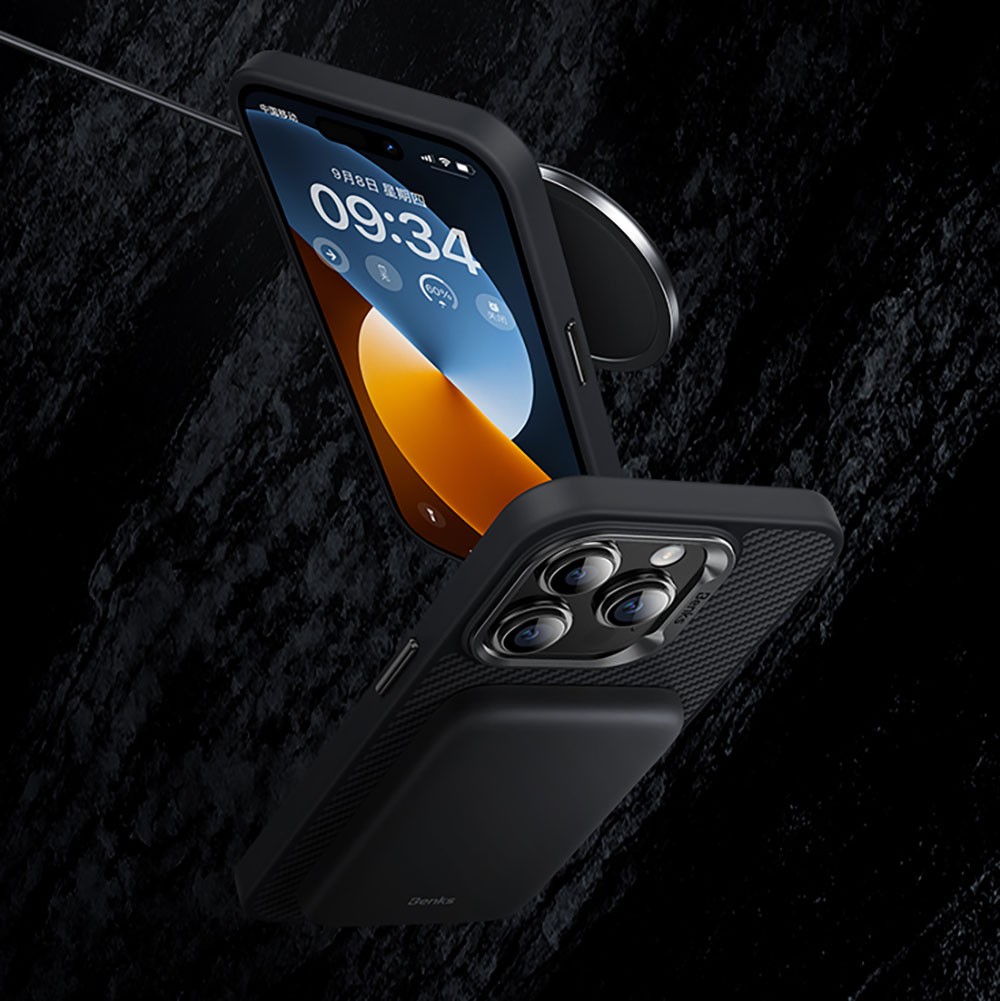 iPhone 15 Pro Kılıf Karbon Fiber Magsafe Şarj Özellikli Benks Hybrid ArmorPro 600D Kevlar Kılıf
