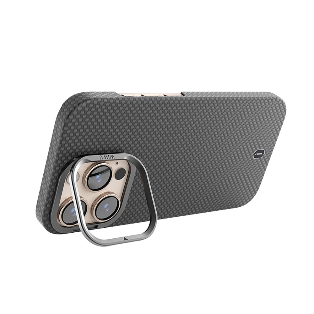 Apple iPhone 16 Pro Max Kılıf Wiwu DCC-208 M-safe Şarj Özellikli Kamera Standlı Aramid Fiber Tasarım Kevlar Kapak
