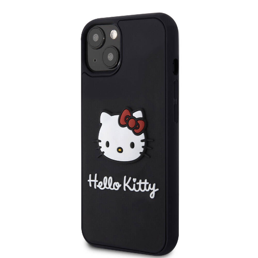 iPhone 15 Kılıf Hello Kitty Orjinal Lisanslı Yazı ve İkonik Logolu 3D Rubber Kitty Head Kılıf