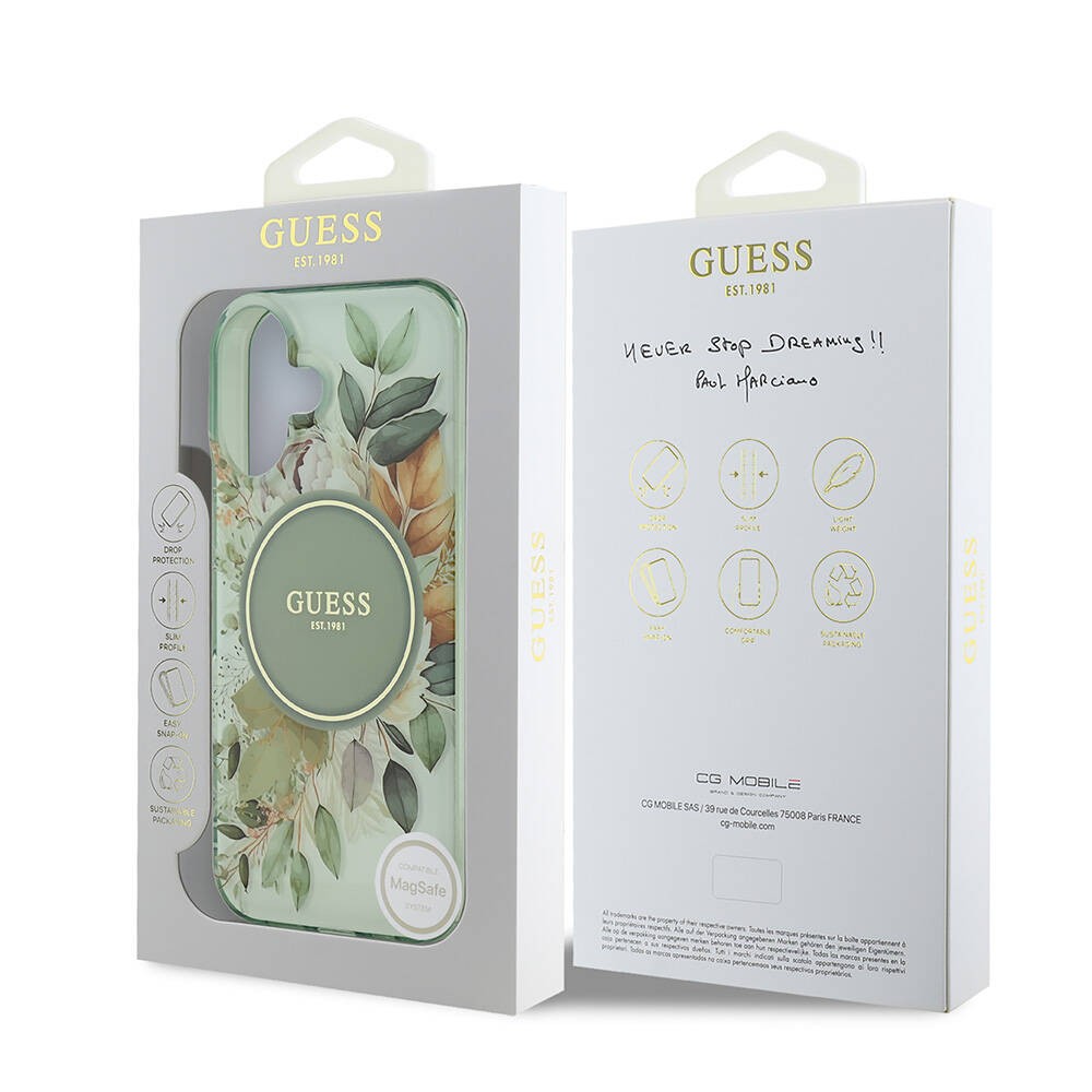 iPhone 16 Kılıf Guess Orjinal Lisanslı Magsafe Şarj Özellikli IML Baskılı Yazı Logolu Flower Tonal Circle Kılıf