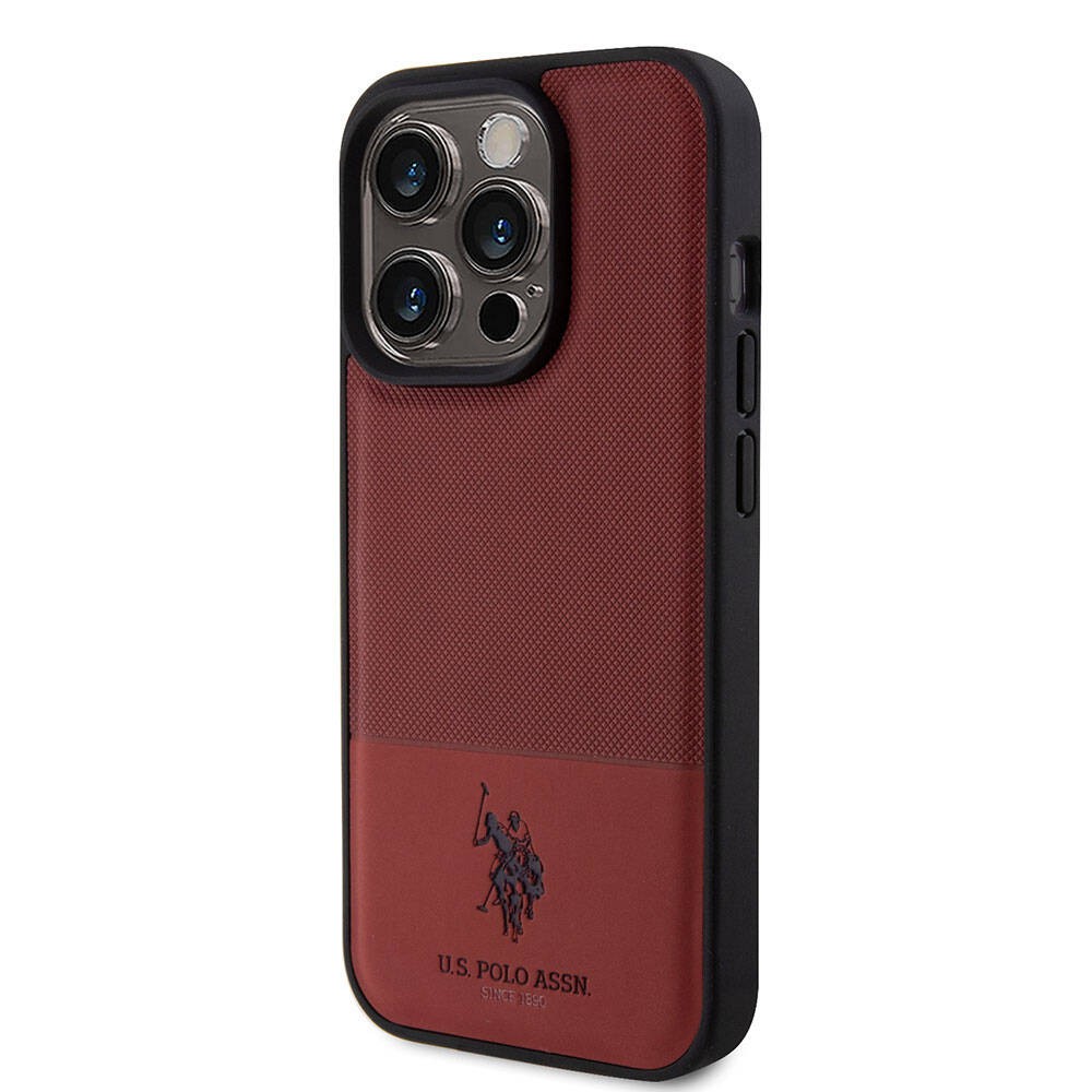 iPhone 15 Pro Kılıf U.S. Polo Assn. Orjinal Lisanslı Suni Deri Arka Yüzey Baskı Logolu Örgü Desenli Kılıf