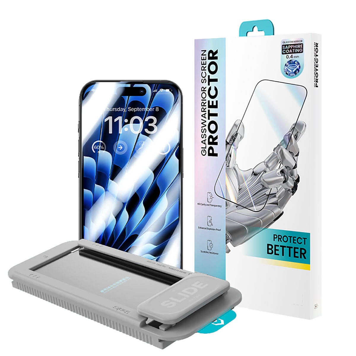 iPhone 15 Benks Glass Warrior Safir Coating Ekran Koruyucu + Kolay Uygulama Aparatlı