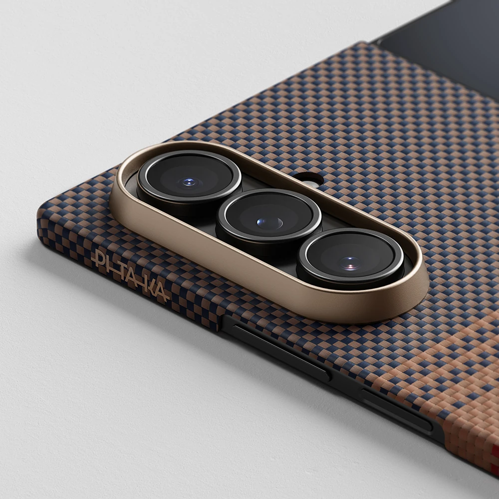 Galaxy Z Flip 7 Kılıf M-safe Şarj Özellikli Aramid Fiber Pitaka Tactile Woven Sunset-Moonrise Serisi Kapak