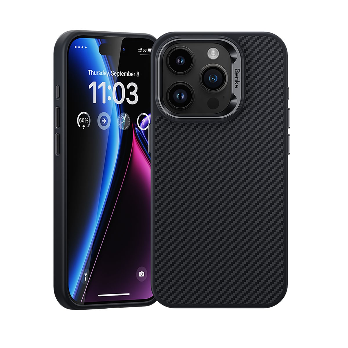 iPhone 15 Pro Kılıf Karbon Fiber Magsafe Şarj Özellikli Benks Hybrid ArmorPro 600D Kevlar Kılıf