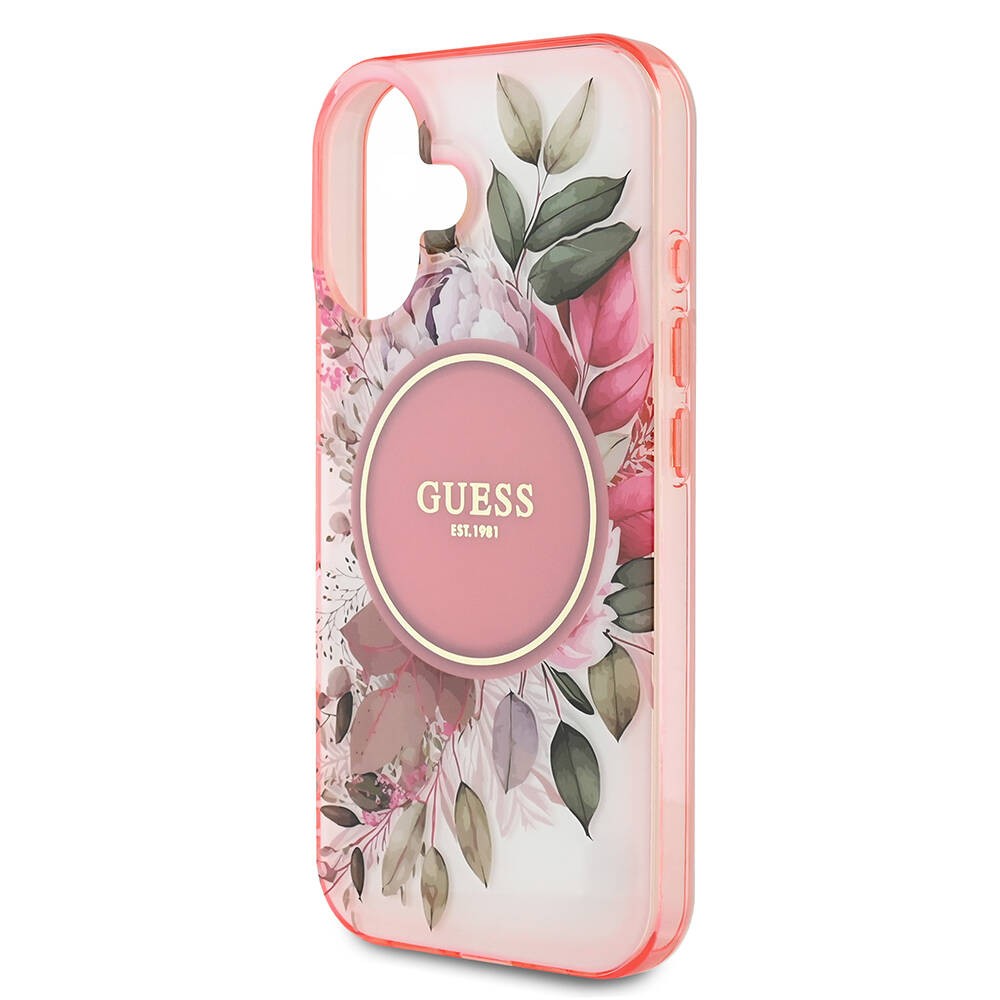 iPhone 16 Plus Kılıf Guess Orjinal Lisanslı Magsafe Şarj Özellikli IML Baskılı Yazı Logolu Flower Tonal Circle Kılıf