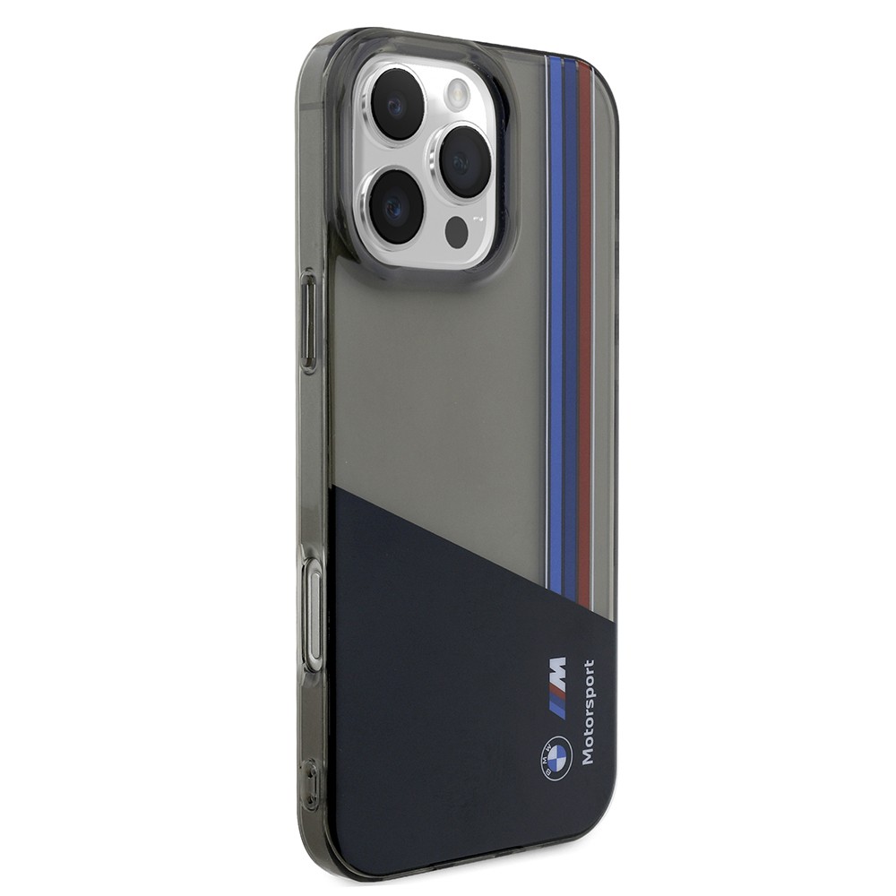 Apple iPhone 16 Pro Max Kılıf BMW Orjinal Lisanslı Yarı Transparan M Dizayn Çizgili Kapak