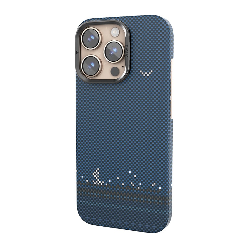 Apple iPhone 16 Pro Max Kılıf Wiwu DCC-209 M-safe Şarj Özellikli Kamera Standlı Aramid Fiber Tasarım Kevlar Kapak