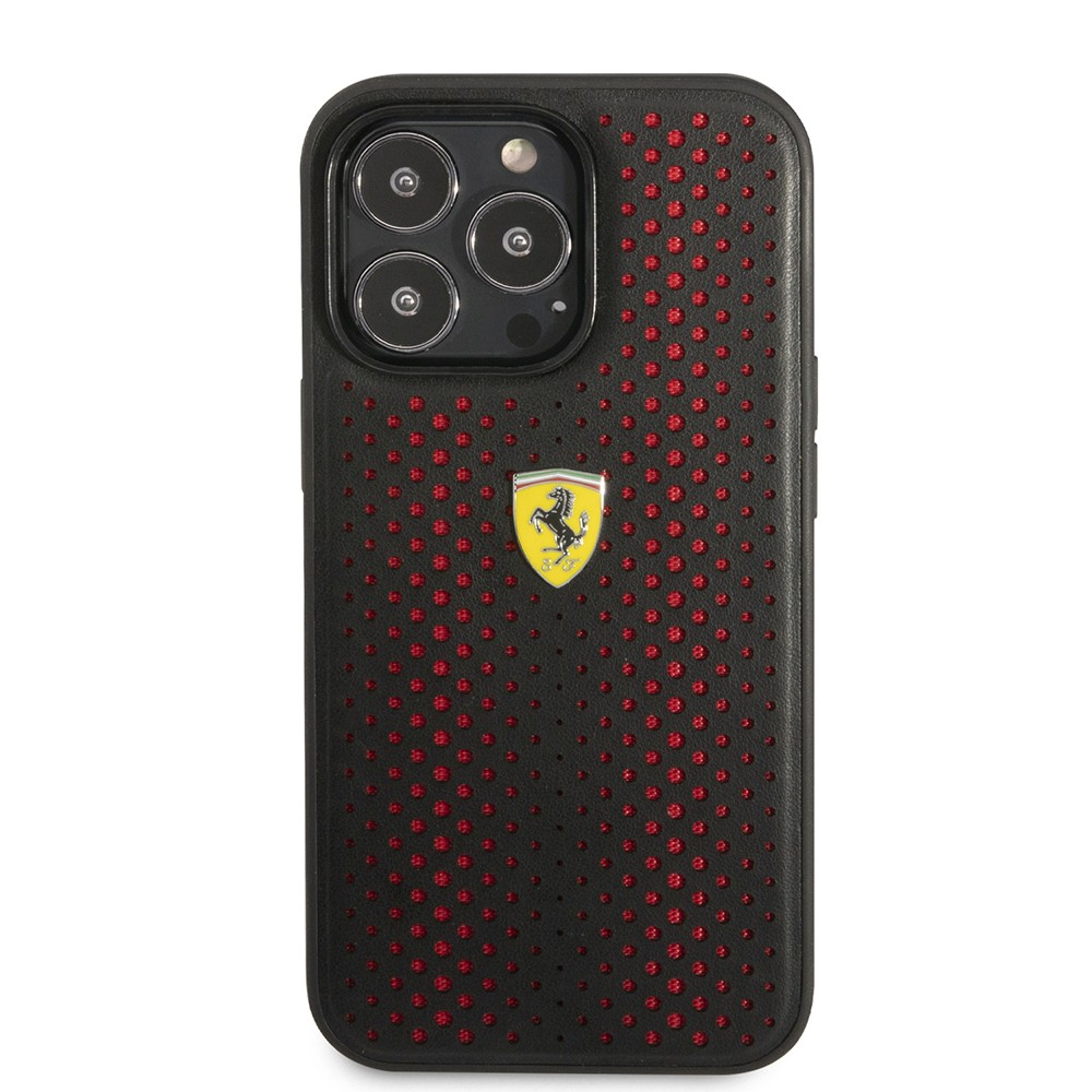 iPhone 14 Pro Max Kılıf Ferrari Deri Sarı Noktalı Dizayn Kılıf